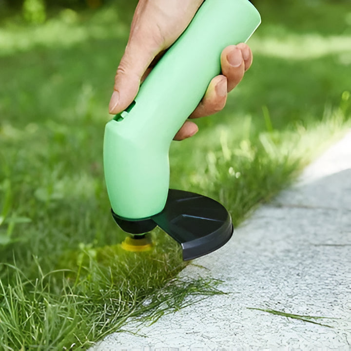Lightweight cordless mini trimmer, perfect for edging and precise grass cutting in your garden.