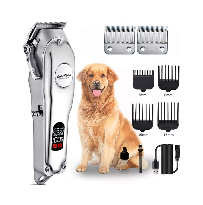 Cordless pet hair clipper for dogs & cats, quiet grooming tool.