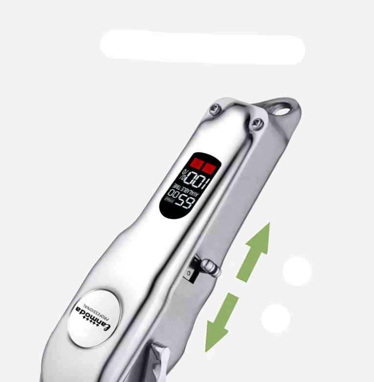 User holding a cordless dog clipper, demonstrating ease of use.