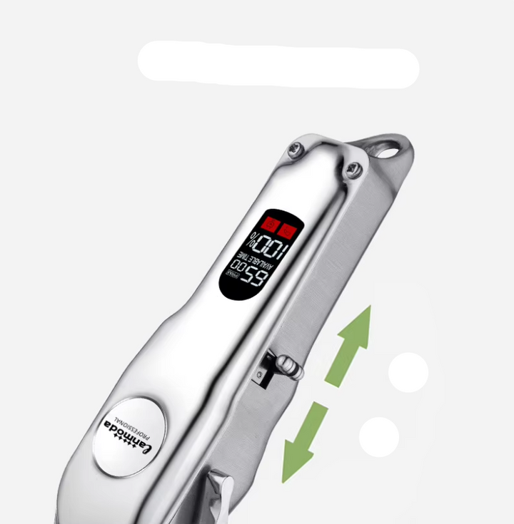 User holding a cordless dog clipper, demonstrating ease of use.