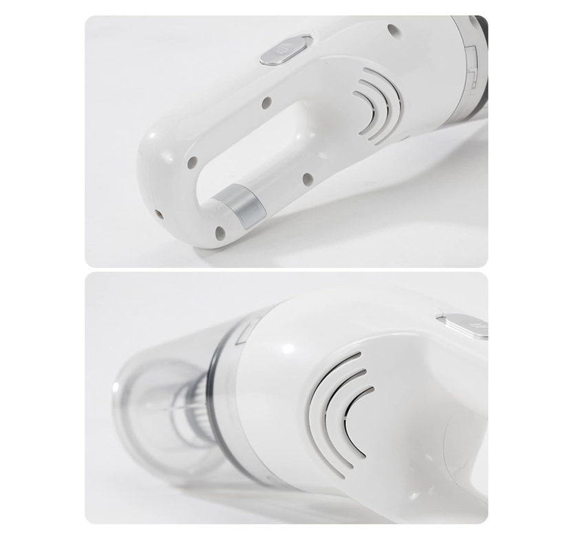 Detail of cordless pet hair vacuum's powerful suction mouth, for sofa and carpet