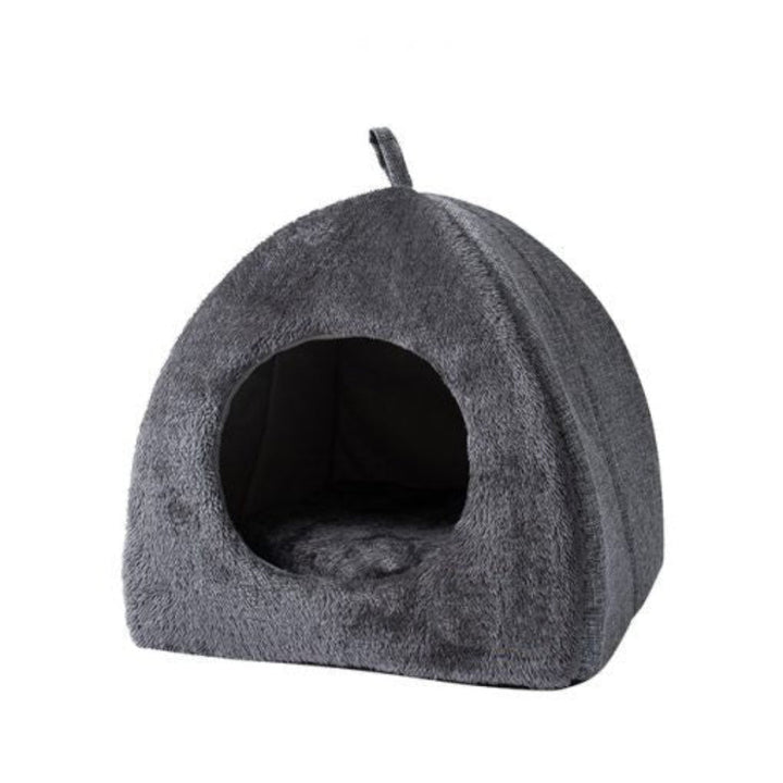 Small pet bed featuring a cozy cat cave design and plush fleece lounger, ideal for animal comfort and rest.