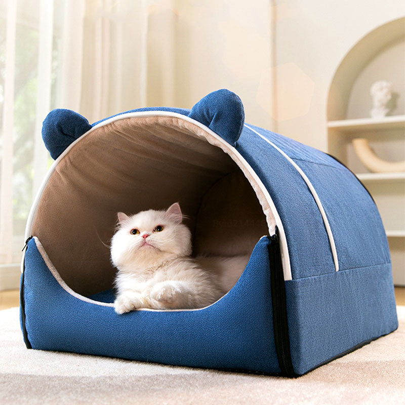 Functional pet furniture: 2-in-1 dog house and mat with distinctive bear ears for small pets
