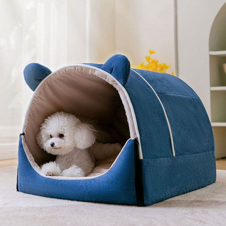 Versatile pet furniture: 2-in-1 dog house and mat with cute bear ear design, washable