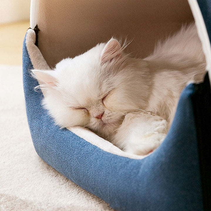 Front view of an adorable pet cave bed with bear ears, designed for optimal comfort and privacy for dogs and cats.