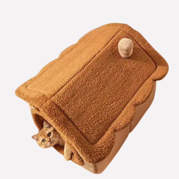 Small pet bed featuring a bear design, a warm cat cave or dog bed in soft, cozy plush