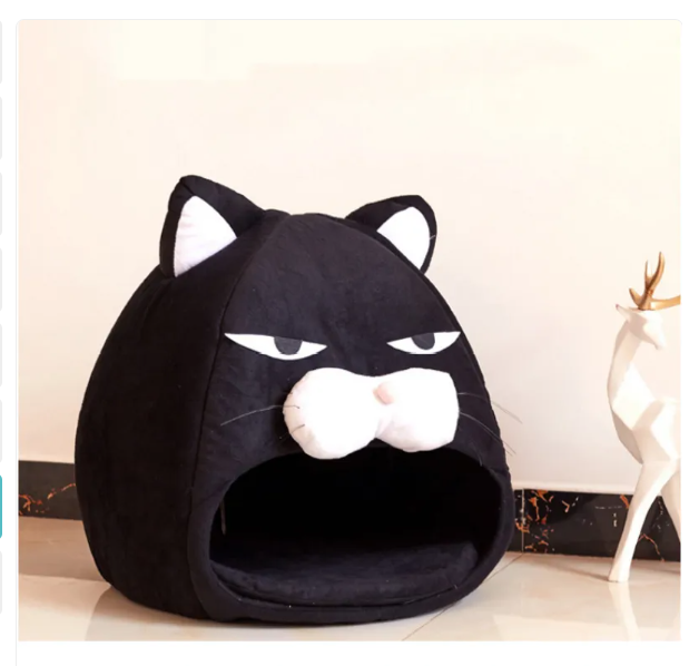 Comfortable black pet furniture, a cat cave and bed for small dogs