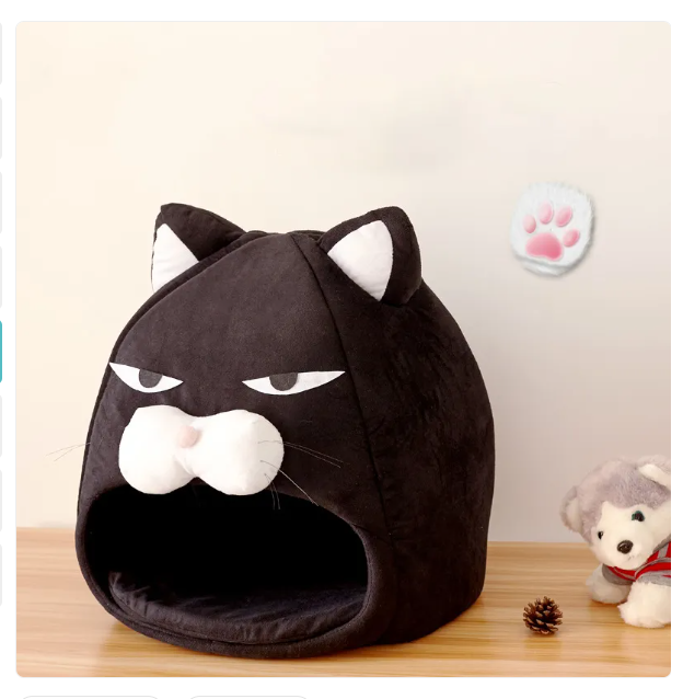 Chic black cat bed and small dog cave, pet furniture for cozy relaxation