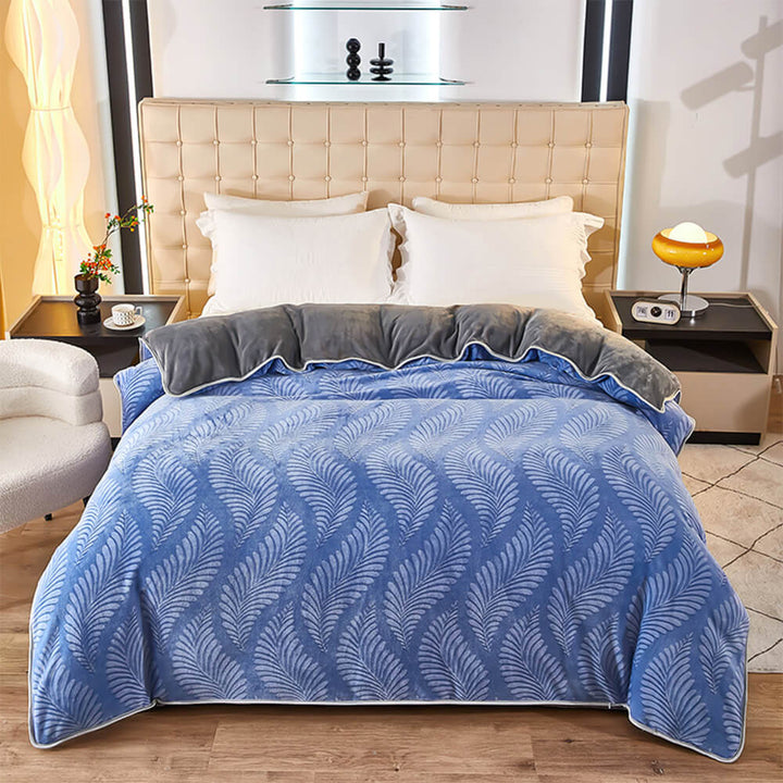 Cozy botanical milk velvet bed sheet set, soft and warm for bedroom decor.