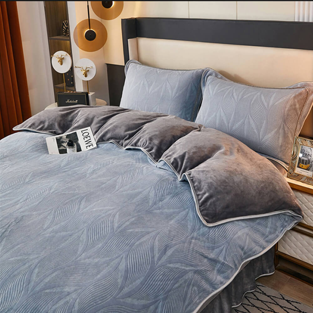 Home textiles: milk velvet bed sheet set, botanical print, supreme comfort.