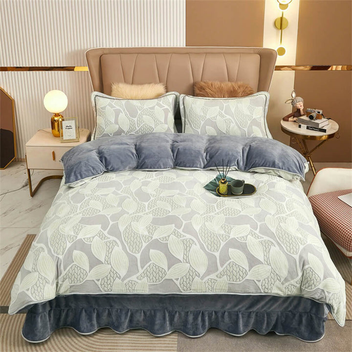 Botanical milk velvet bed sheets, a cozy bedding set for modern homes.