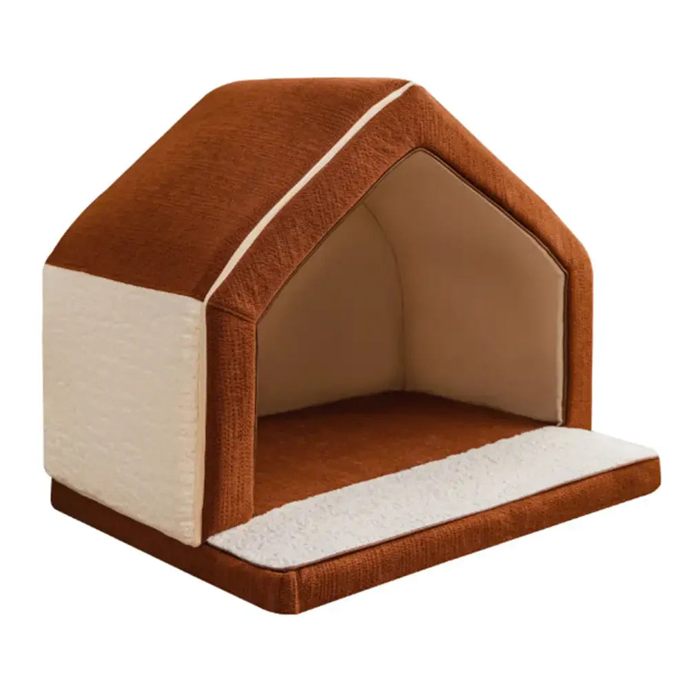 Luxurious calming pet cave bed, soft washable fabric, offering comfort & security for pets