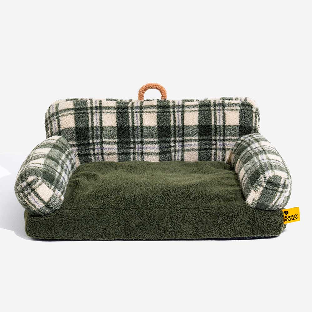 Small dog breed happily sleeping in a super soft, washable calming pet bed