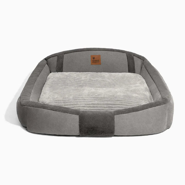 Calming dog bed for large dogs, substantial raised support and plush comfort, anxiety relief.