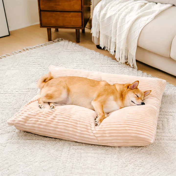 Raised support calming dog bed in brown, a plush pet bed designed for ultimate comfort.
