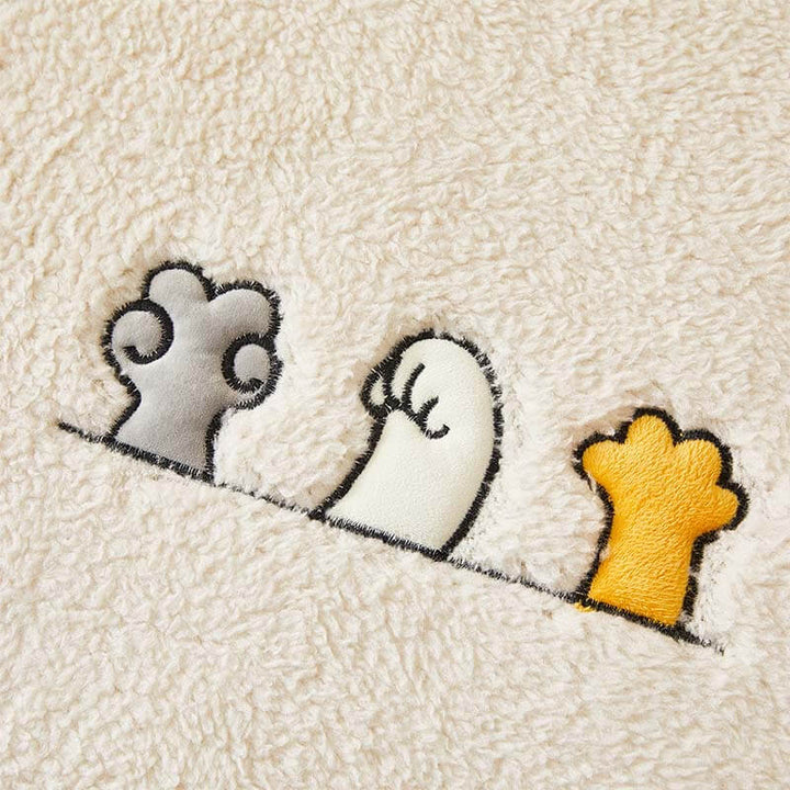 Anti-slip cat paw print sherpa fleece couch cover for snug home decor protection