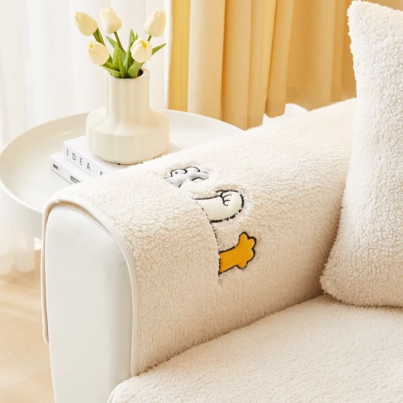 Luxury sherpa fleece sofa protector with unique cat paw pattern, anti-slip design