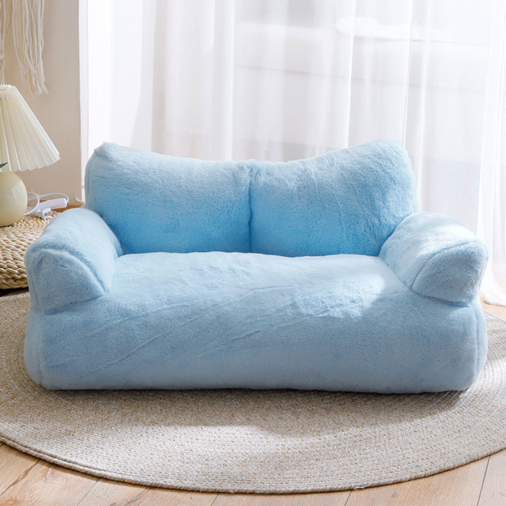 Cozy cat sofa bed in gray with elevated design for pet comfort, removable cover for easy cleaning.