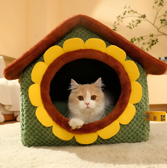 Plush woman's cat tent bed, perfect pet hideaway, includes washable cushion and vibrant colors.