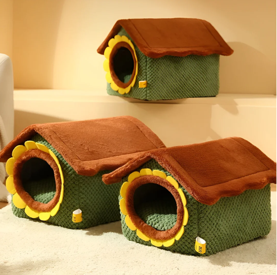 Pet furniture: womens multicolored cat tent bed with plush, removable cushion for ultimate cat comfort.