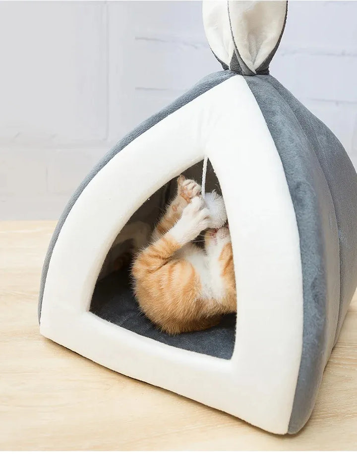 Interactive pet bed: Rose Cozy Cave Cat Bed featuring a fun, integrated play ball for cats
