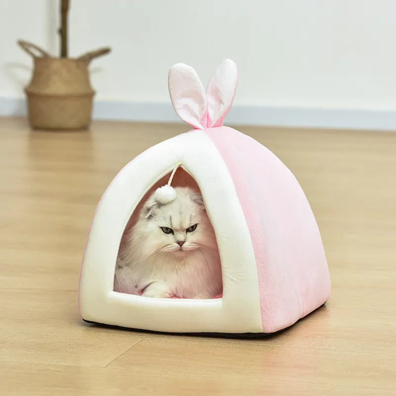 Cat accessories: Rose Cozy Cave Cat Bed offering comfort and entertainment with a built-in ball