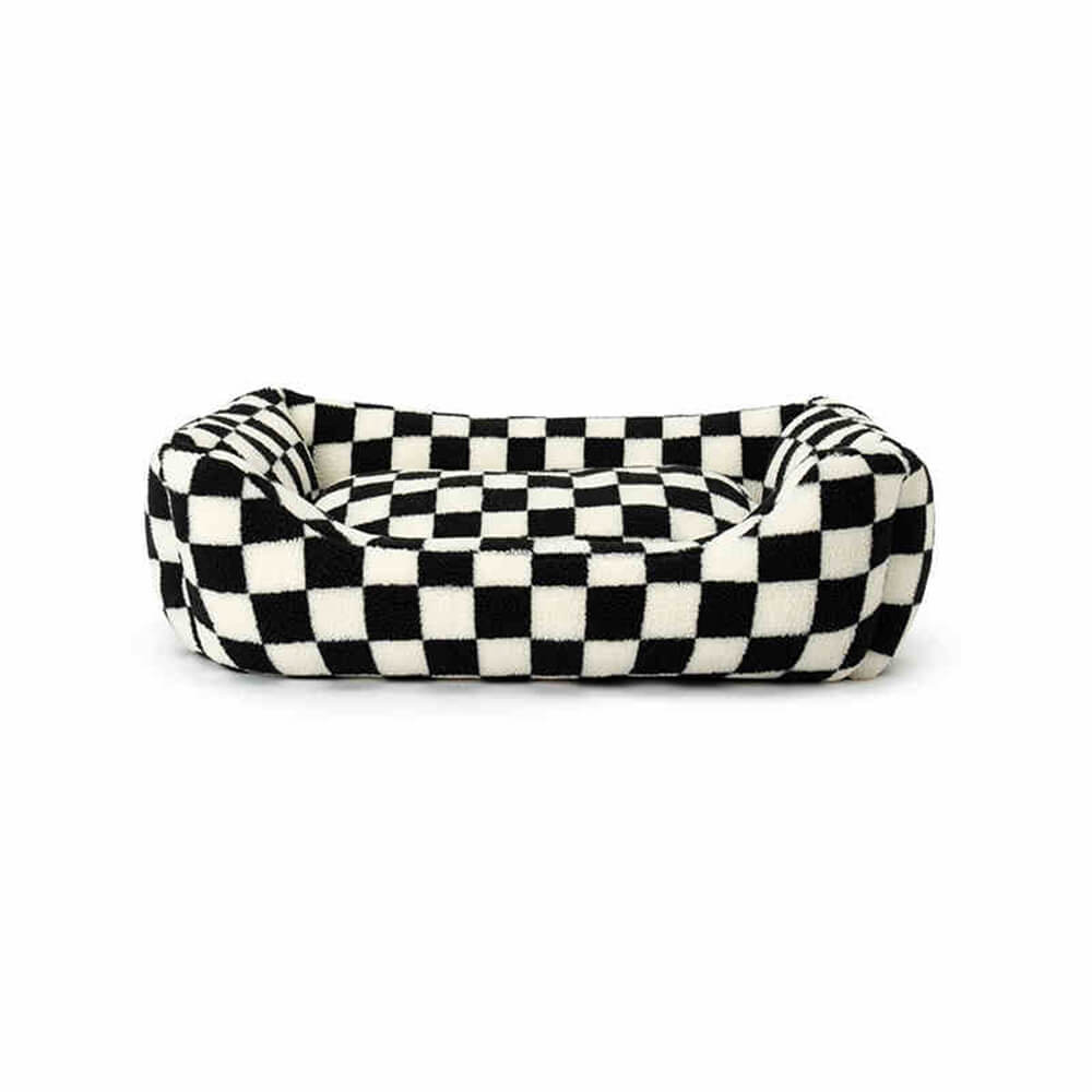 Elegant checkerboard pet sofa bed, offers warmth and comfort, washable for cleanliness, pet furniture