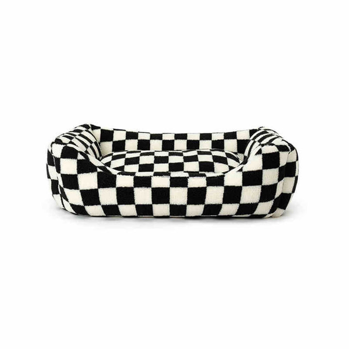 Elegant checkerboard pet sofa bed, offers warmth and comfort, washable for cleanliness, pet furniture