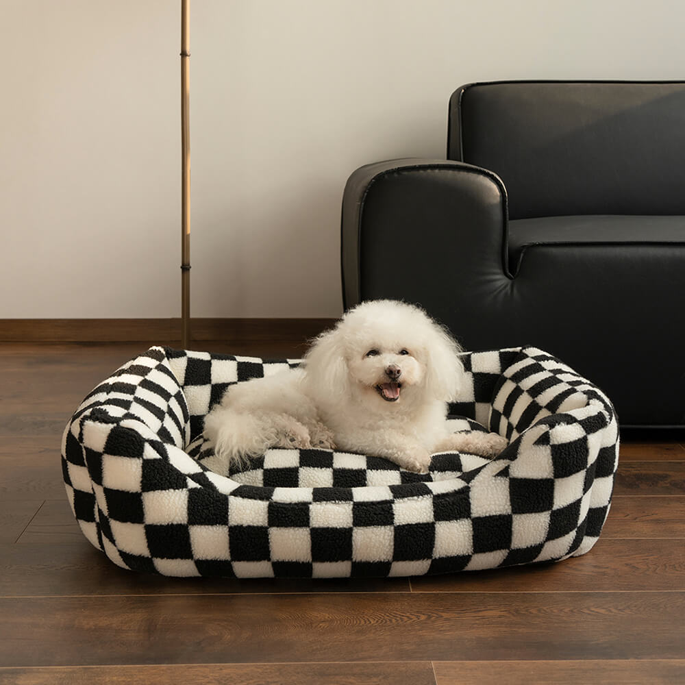 Warm checkerboard dog bed, soft pet sofa for ultimate comfort, machine washable for easy care