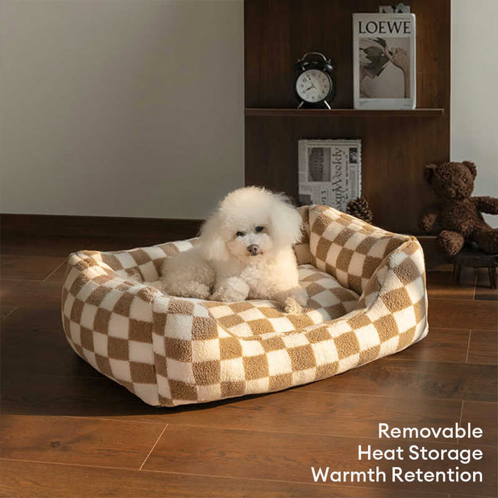 Plush checkerboard pet sofa bed, ideal for small to medium dogs & cats, easy-to-clean design