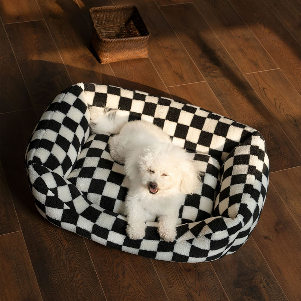 Luxury checkerboard pet sofa, modern design for dogs & cats, provides warmth & comfort, washable