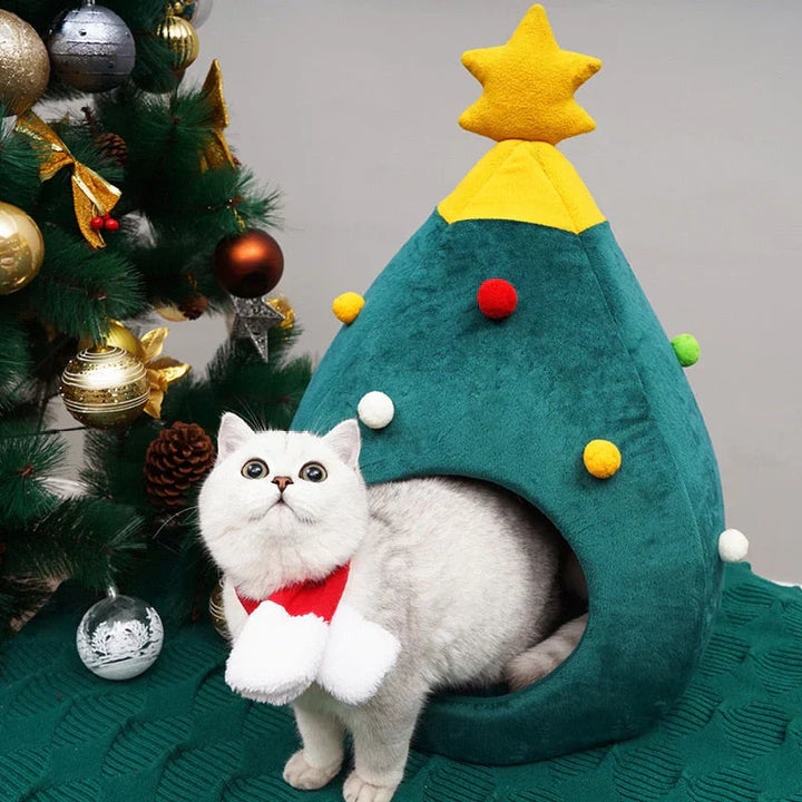 Cozy Christmas tree cat bed for ultimate feline comfort and holiday decor