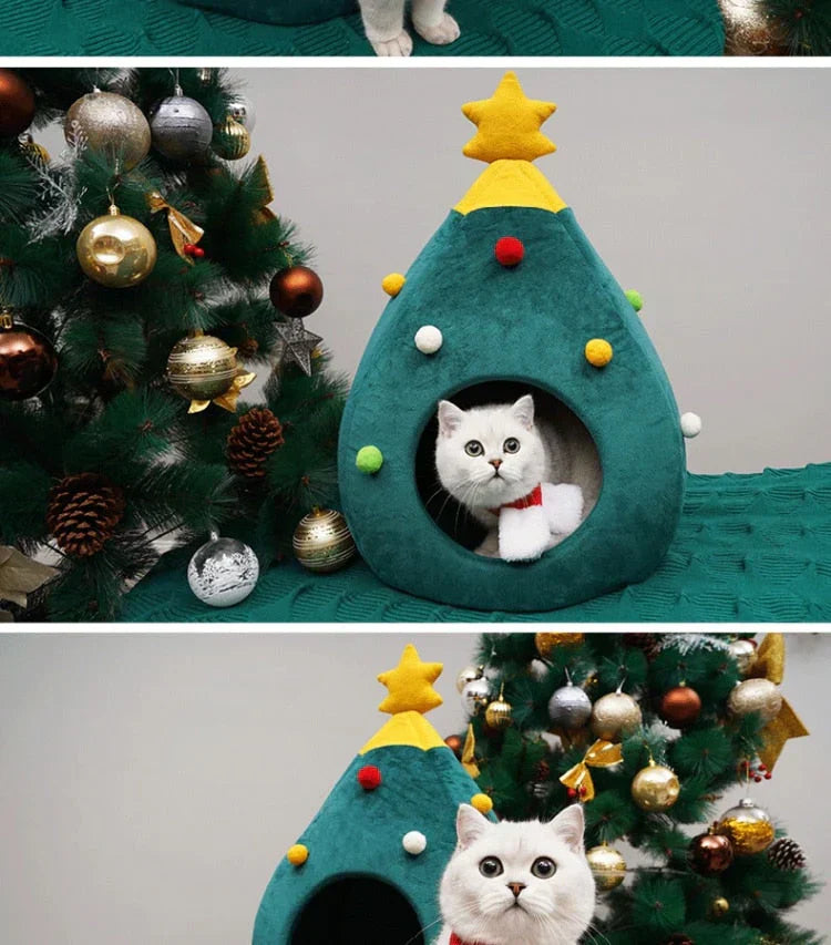 Adorable Christmas tree cat house, a cozy pet accessory for the holiday season
