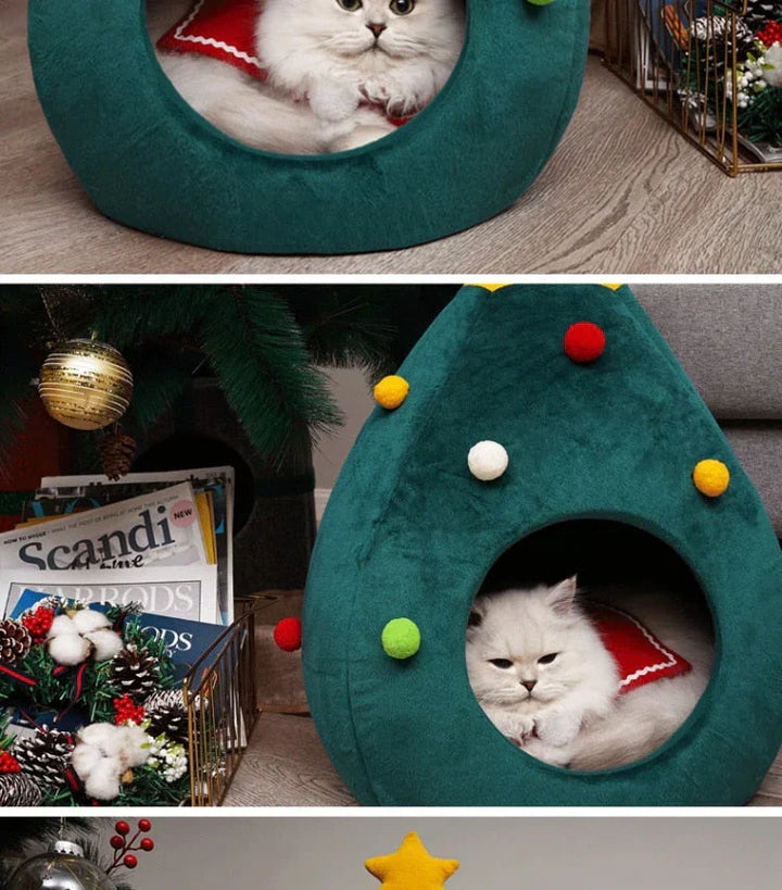 Comfortable Christmas cat bed for small pets, a delightful festive pet house