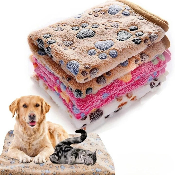Machine washable coral fleece pet blanket, ideal for keeping dogs and cats warm and comfortable.