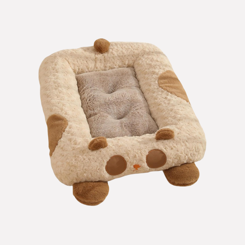 Pet bed 'New4' close-up: curled design, ultra-soft plush, perfect cozy sleeping mat for pets