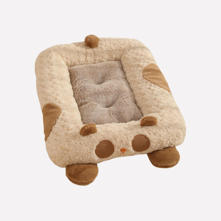Pet bed 'New4' close-up: curled design, ultra-soft plush, perfect cozy sleeping mat for pets