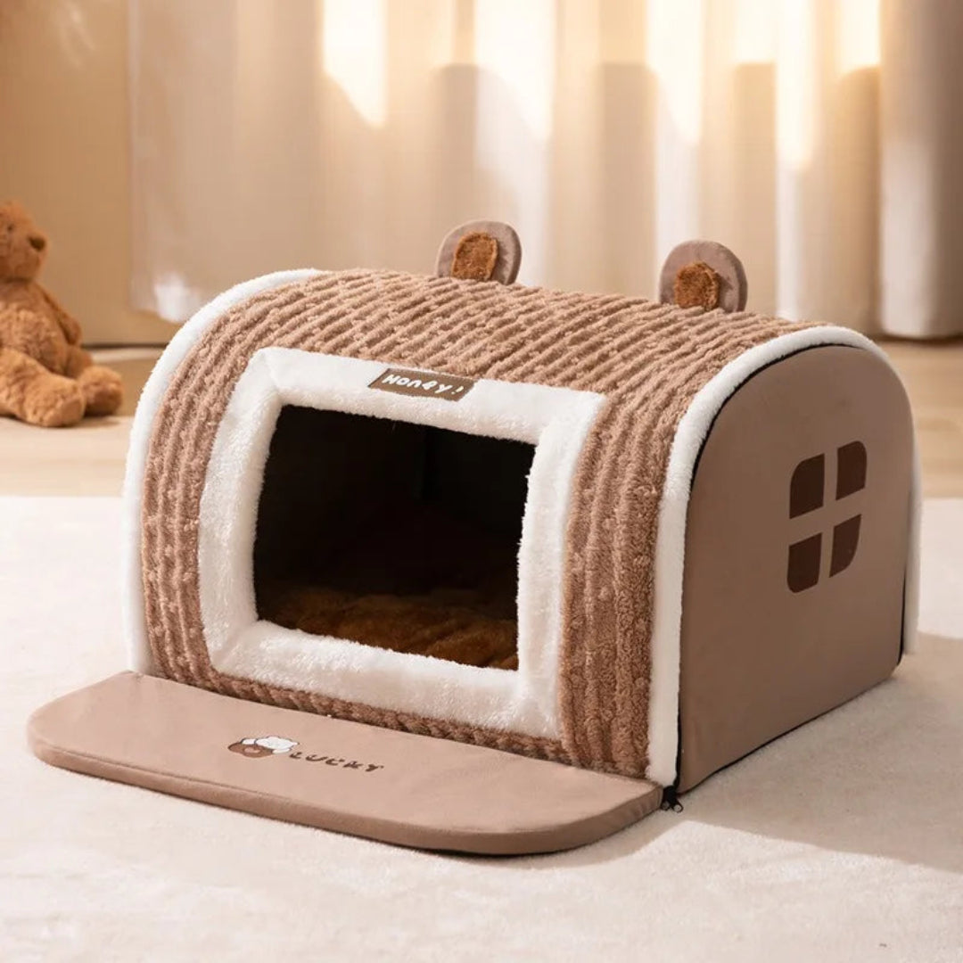 New4 enclosed dog bed featuring a plush interior, offering a cozy and secure cave for small to medium dogs.