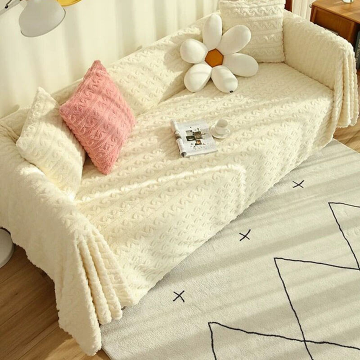 Versatile faux fur sofa cover, perfect as a throw blanket, adding a cozy and chic touch to any living room.