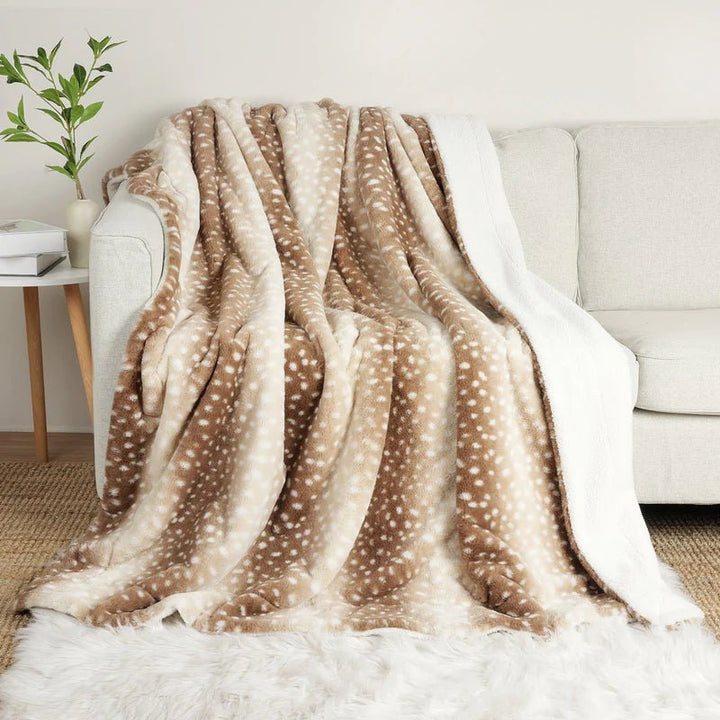 Cozy Faux Fur Throw Blanket, reversible plush warmth, perfect for home decor & winter comfort.