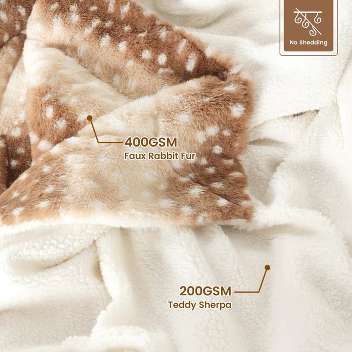 Elegant faux fur & plush reversible blanket, a warm, soft throw for cozy bedroom comfort.