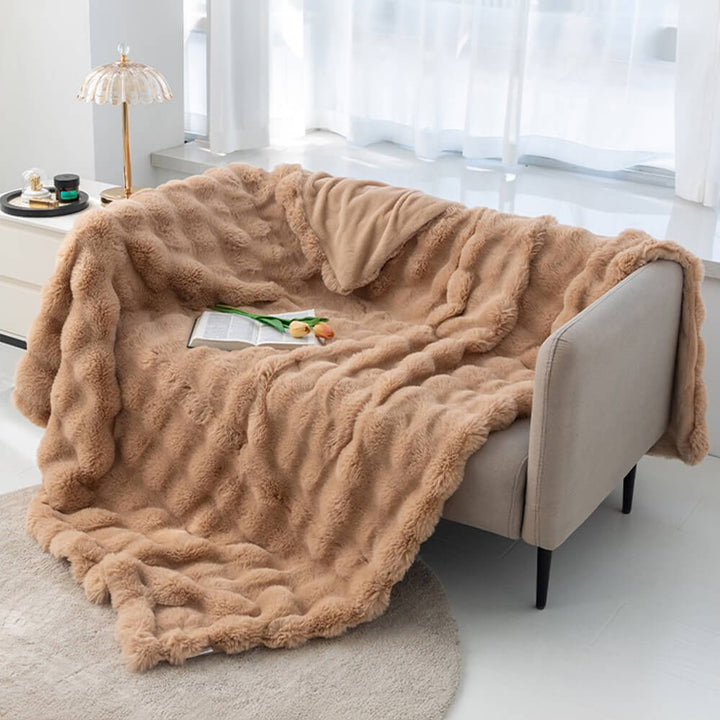 Unisex cozy blanket and pillowcase made from high-quality faux rabbit fur