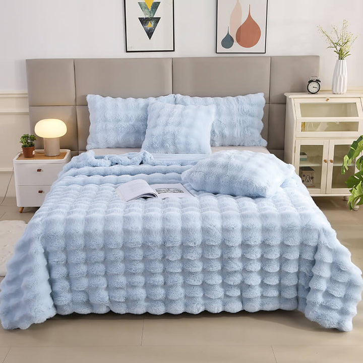 Rabbit fur-like bubble texture blanket and pillowcase, soft and cozy addition to decor