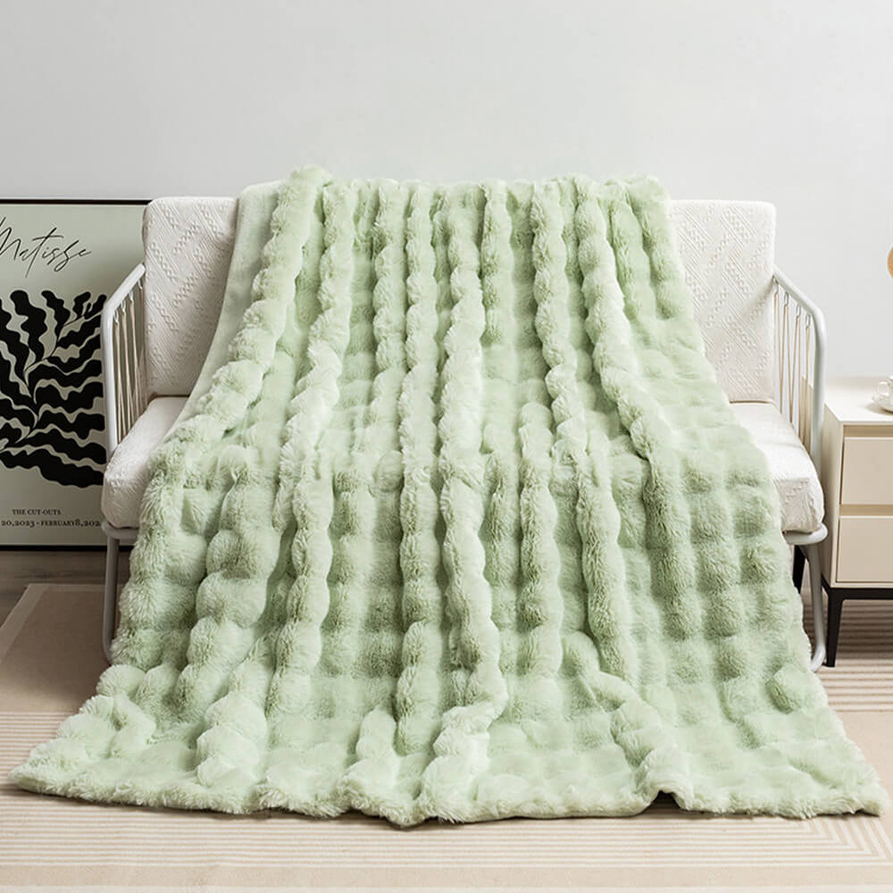 Thickened faux fur blanket and pillow set with a unique bubble texture, highly versatile