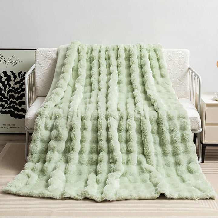 Thickened faux fur blanket and pillow set with a unique bubble texture, highly versatile