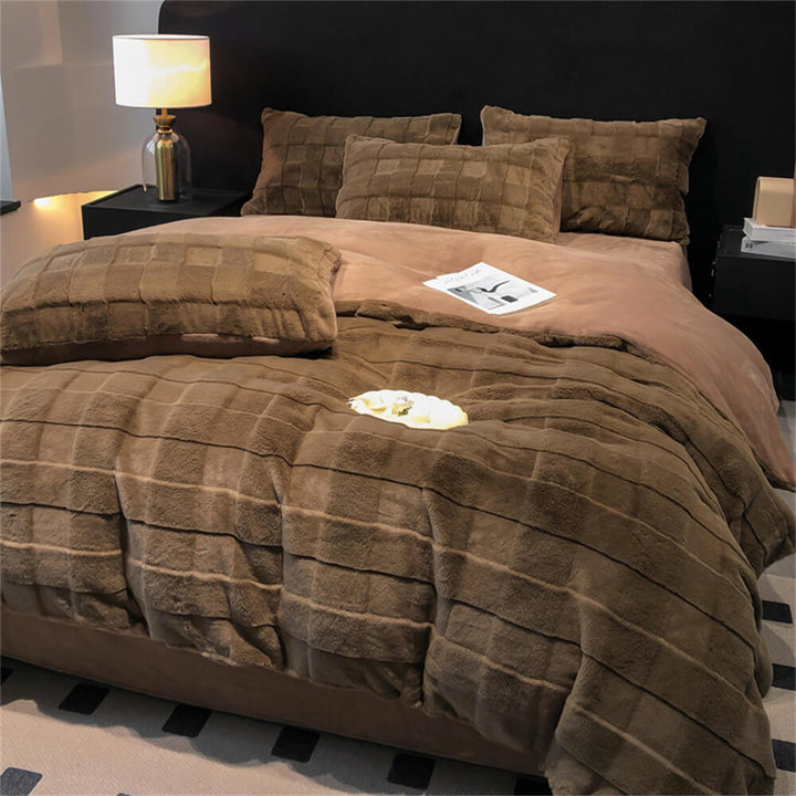 Faux rabbit fur milk velvet bedding set, soft, warm, and luxurious home textile