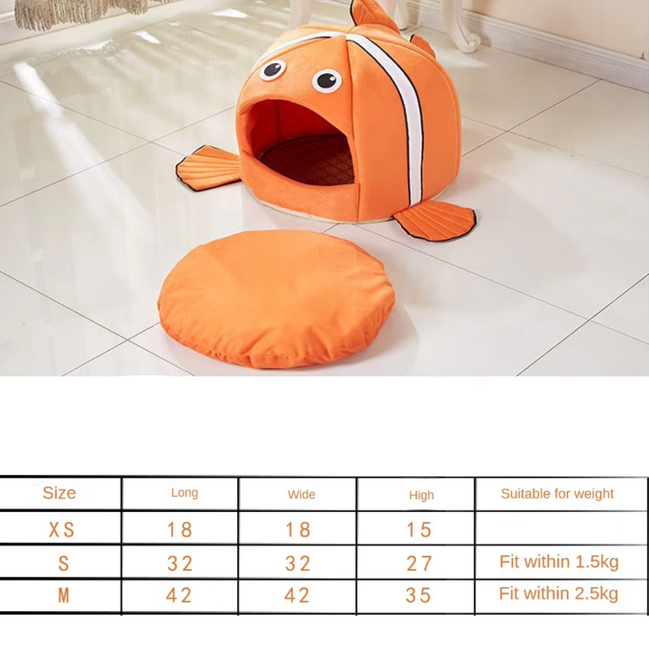 Washable cat bed, fish-shaped pet house, providing a warm feline retreat