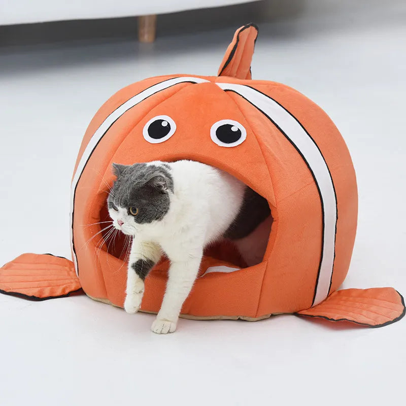 Cute fish design cat cave, a soft and inviting pet bed for small cats