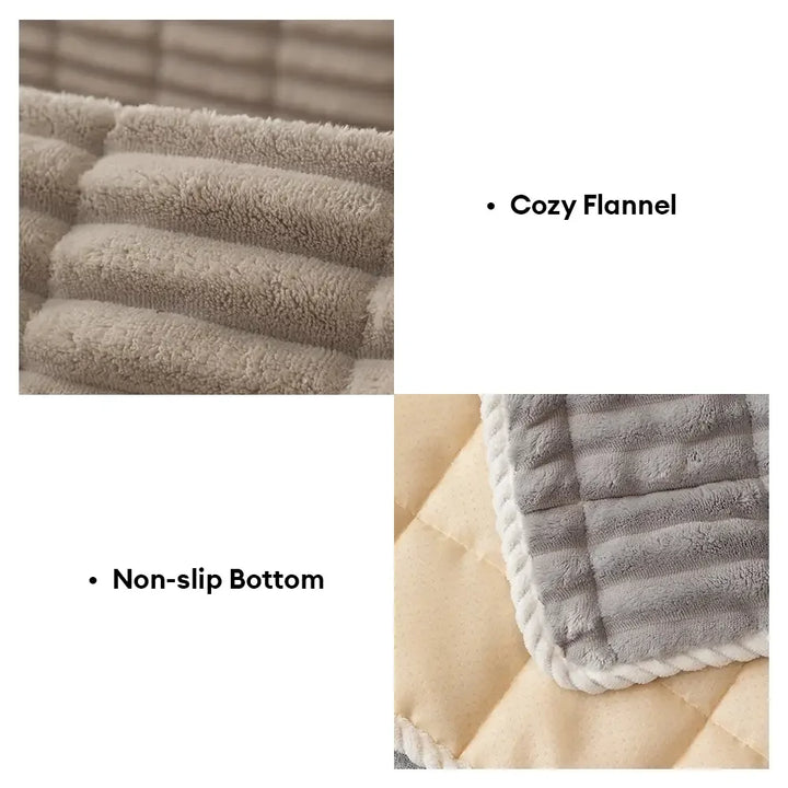 Close-up of a textured flannel sofa cover, showcasing its soft and pet-resistant fabric.