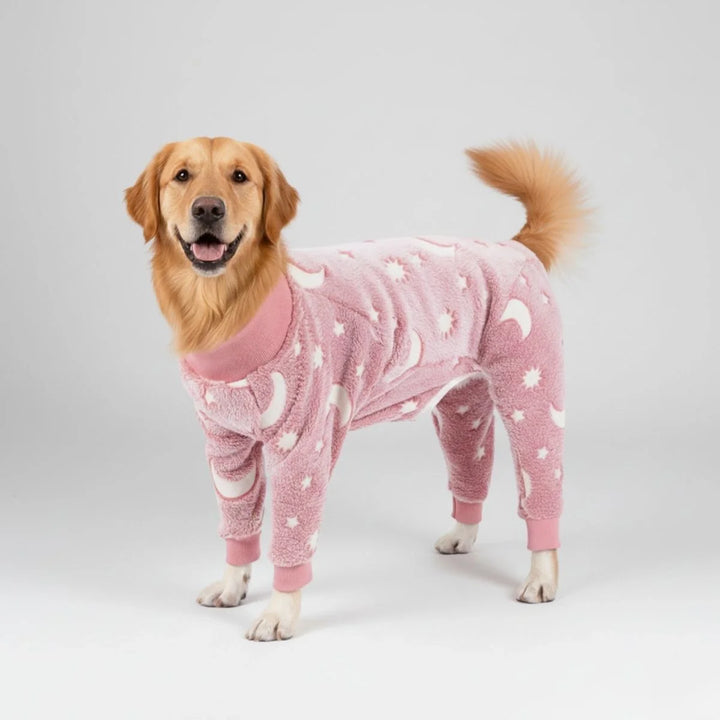 Cozy flannel pet pajamas with moon and stars print for dogs